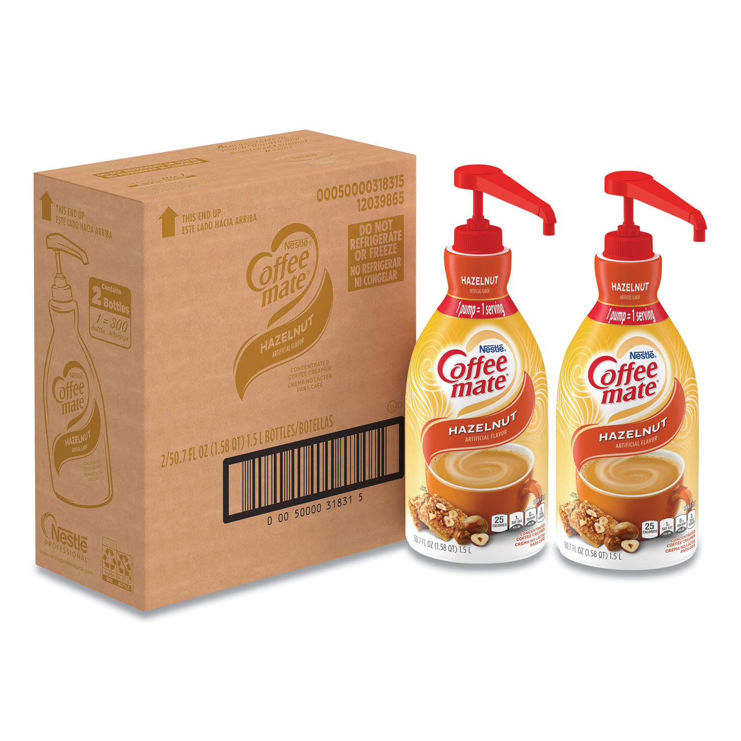 Pack of (2), 1.5 Liter Pump Bottles of Hazelnut, Liquid Coffee Creamer